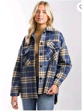 Timing Oversized Flannel Shacket Wool Blend Plaid Shirt Jacket Shacket Small